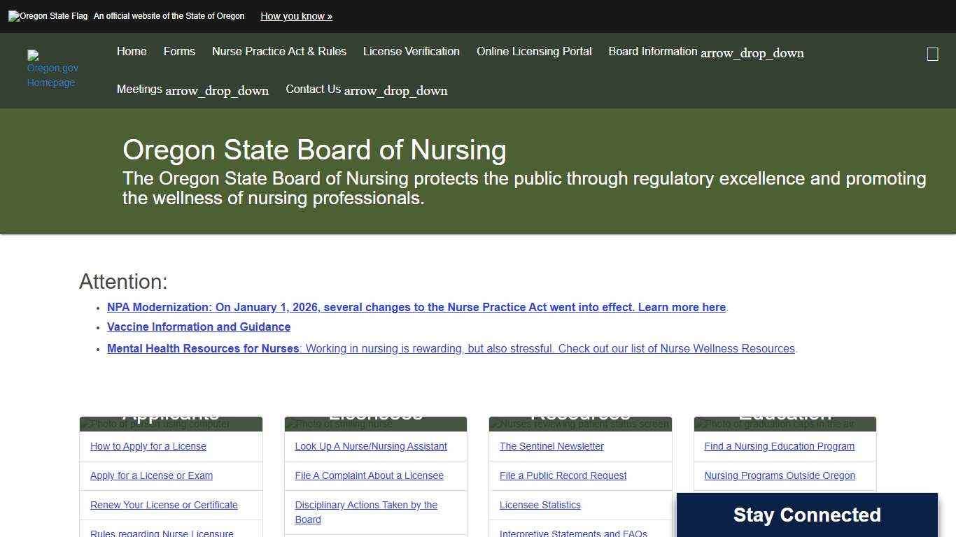 Oregon State Board of Nursing : Welcome Page : State of Oregon